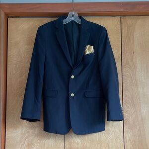 Chaps Navy Blazer with Gold Details